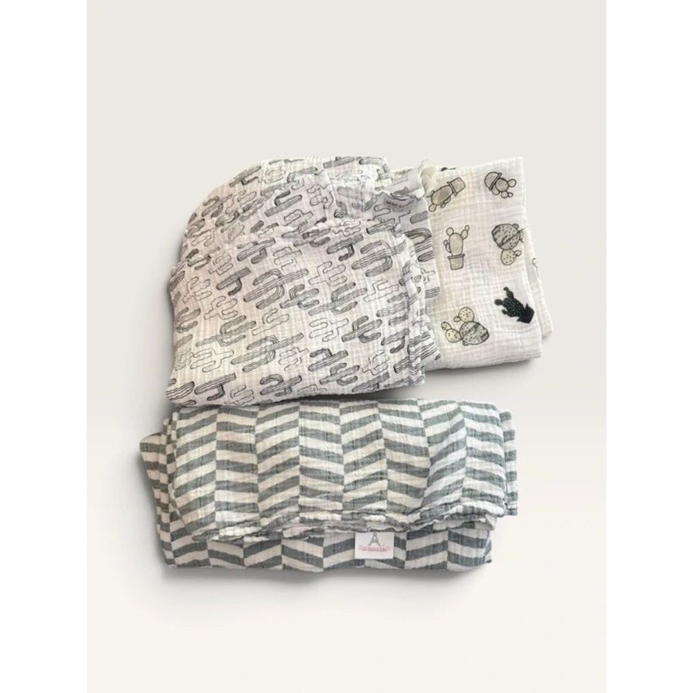 Boutique Neutral Grey Striped Muslin Blanket Lot
